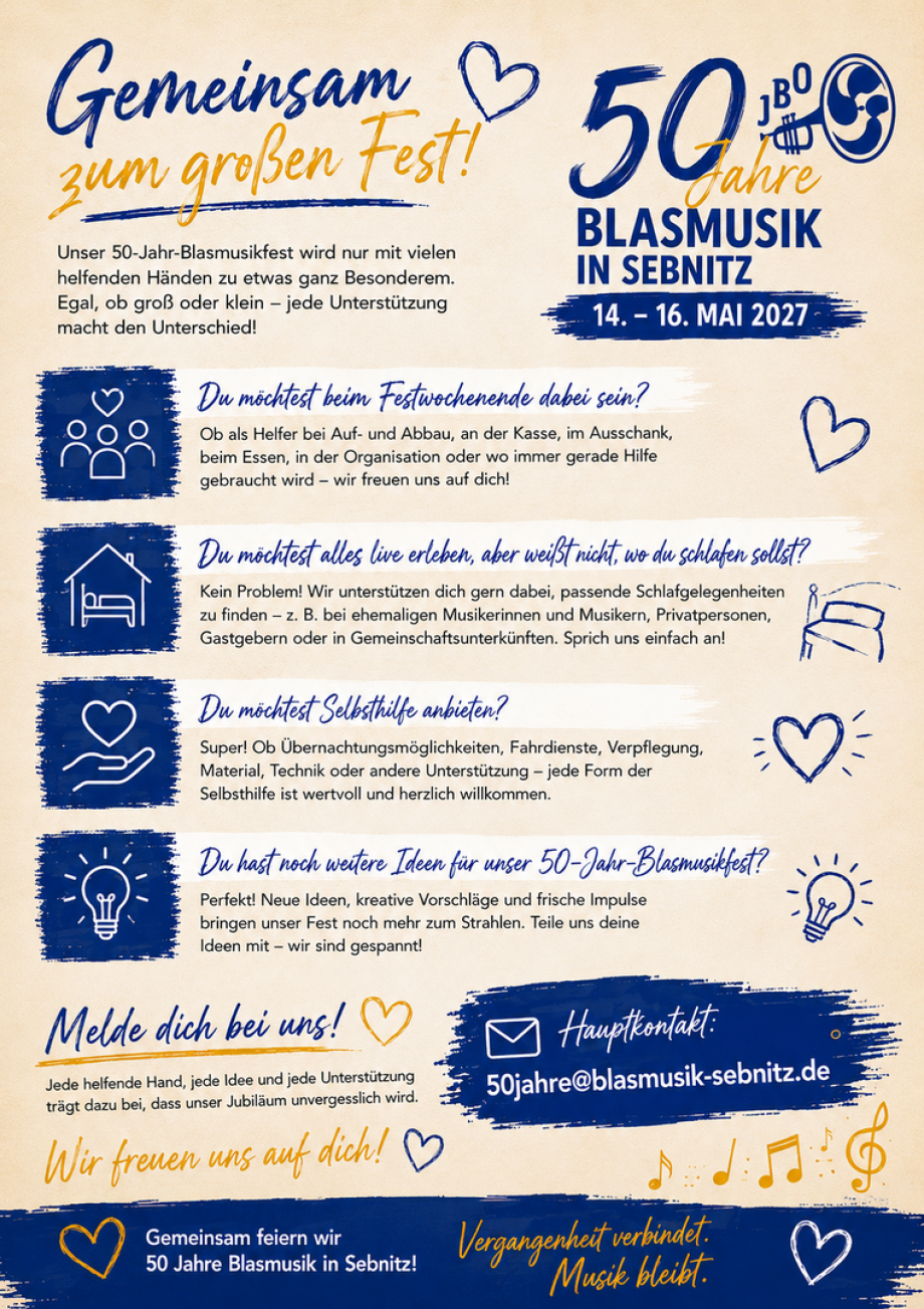 Flyer zu 50 Jahre Blasmusik in Sebnitz